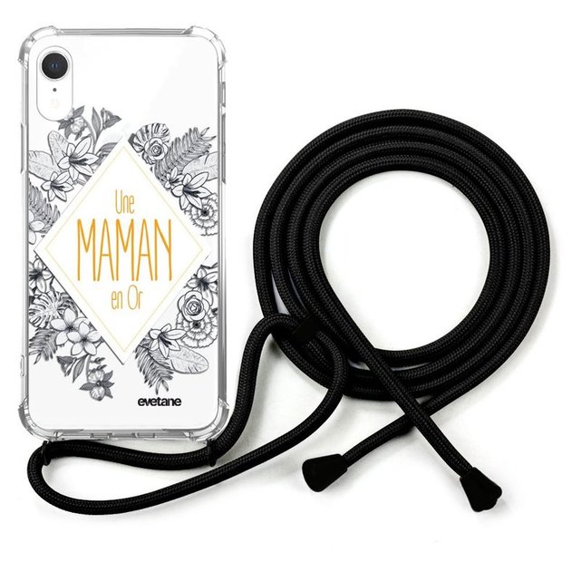 Coque iphone xr coque avec cordon transparente une maman en or une