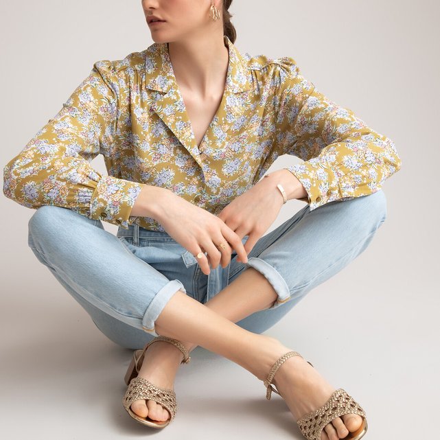 Floral Pyjama Style Shirt With Long Sleeves Khaki Print La Redoute Collections La Redoute