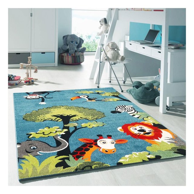 Tapis Enfant Safari Tour Bleu Un Amour De Tapis La Redoute