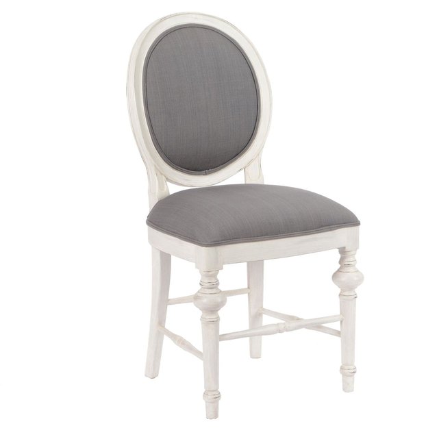 Chaise médaillon baroque heritage bois blanchi tissu gris 50x53x96cm