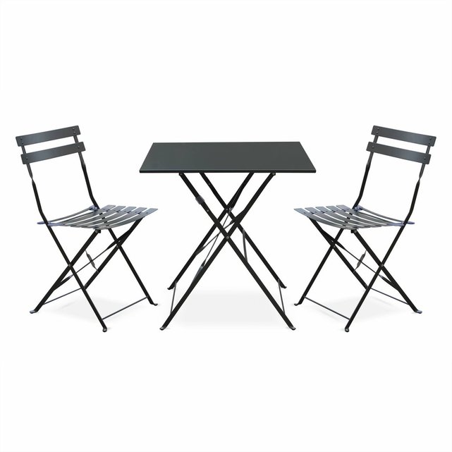 Salon de jardin bistrot pliable emilia carré gris anthracite avec ... Salon de jardin bistrot pliable emilia carré gris anthracite avec ...