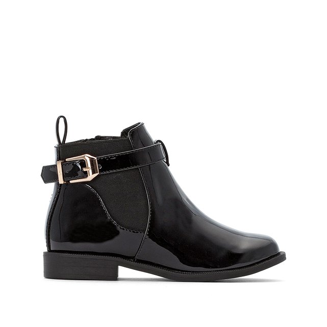 Kids' patent buckle ankle boots , black 