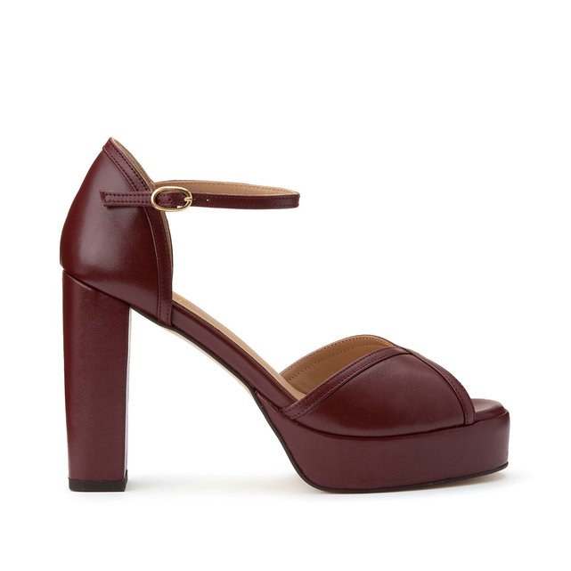 Leather high-heeled sandals , burgundy, Vanessa Seward X La Redoute ...