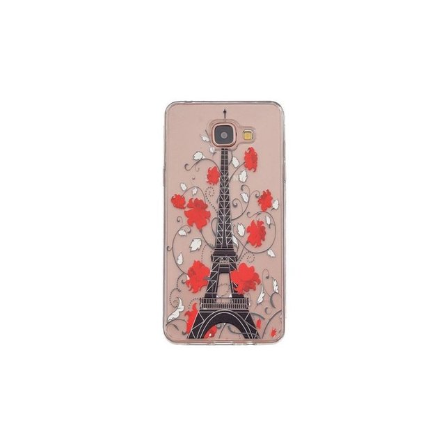 Coque pour Samsung Galaxy A5 (2016) Transparente souple motif Tour Eiffel et Fleurs Rouges