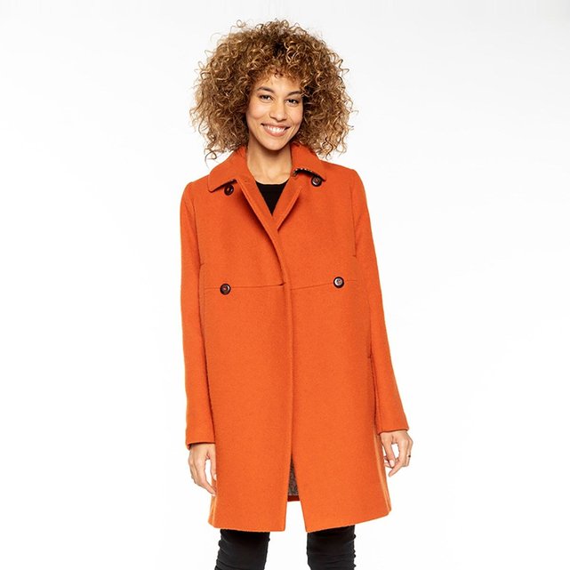 Manteau en laine bouclette rétro chantilly Trench And Coat Manteau coupe rétro femme laine bouclette orange Trench & Coat