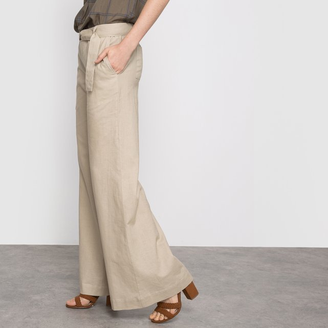 Wide leg linen trousers beige La Redoute Collections | La Redoute
