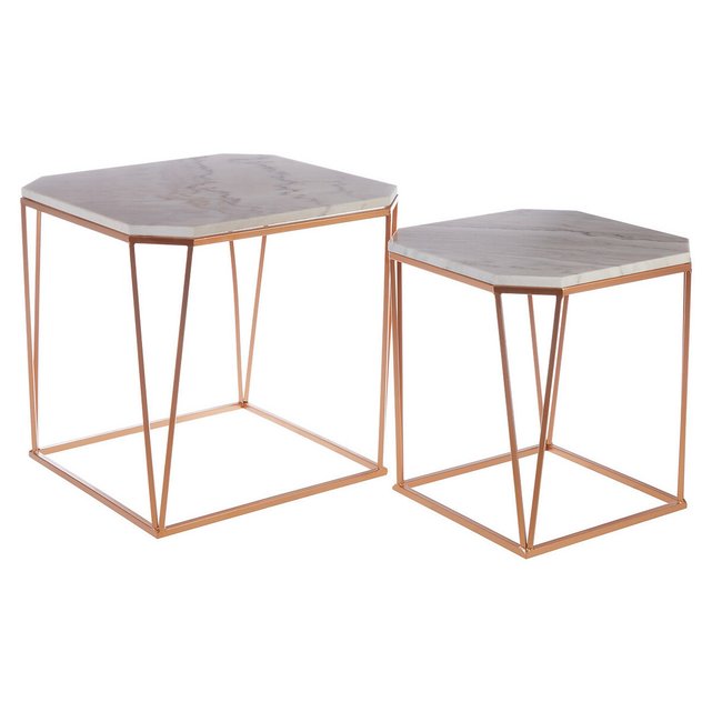 Set Of 2 Nest Tables In White Marble And Rose Gold Metal White So Home La Redoute