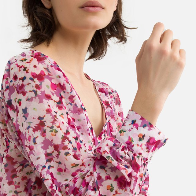 Camisa Con Cuello De Pico Manga Larga Estampado Floral Estampado Rosa Morgan La Redoute