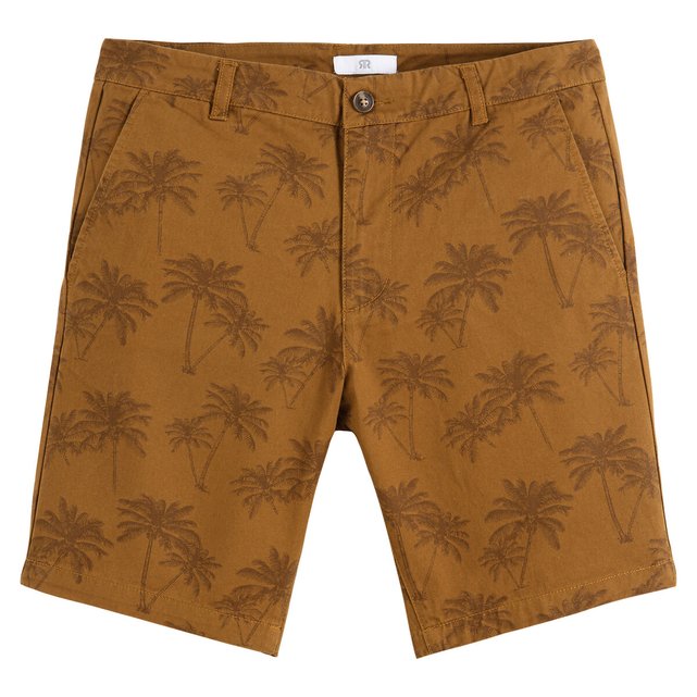 Palm Print Cotton Mix Chinos Camel Brown La Redoute Collections La Redoute