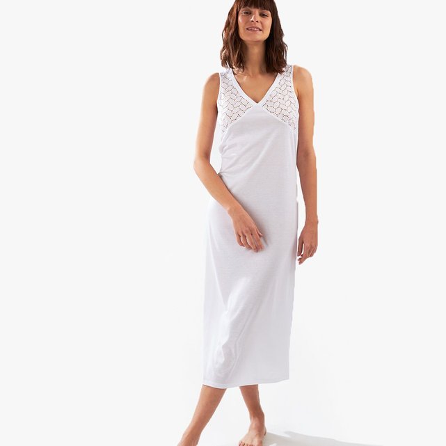 Chemise de nuit longue sans manches prairie blanc Laurence Tavernier La Redoute Chemise de nuit longue sans manches prairie blanc Laurence Tavernier La Redoute