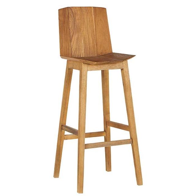 Chaise de bar en bois de teck naturel avec poignée style exotique