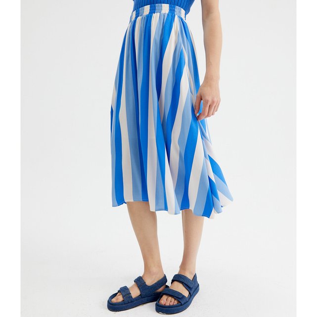 Striped midi skirt, blue striped/white, Compania Fantastica | La 