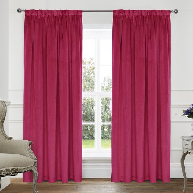 Montreal velvet lined pencil pleat curtains - hot pink , pink, Home