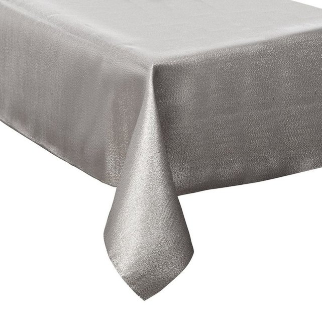 Nappe polyester argent 140 x 240 cm avec chemin de table noir