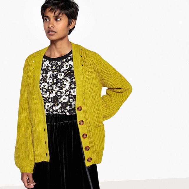 buttoned v neck chunky knit cardigan la redoute buttoned v neck chunky knit cardigan la redoute