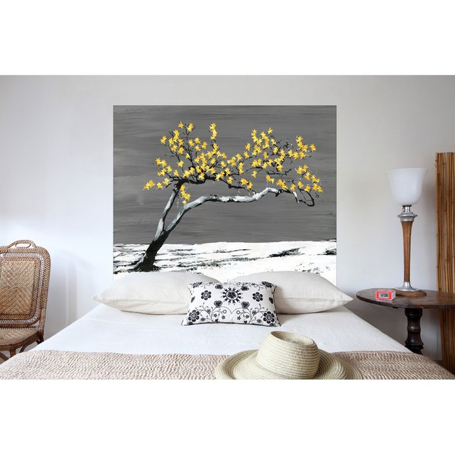 Lit Qui Se Plie Contre Le Mur Tete De Lit En Tissu Renaissance Jaune Fixation Murale Multicolore Mademoiselle Tiss La Redoute