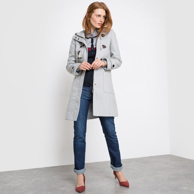 Long hooded duffle coat, grey marl, La Redoute Collections | La ...