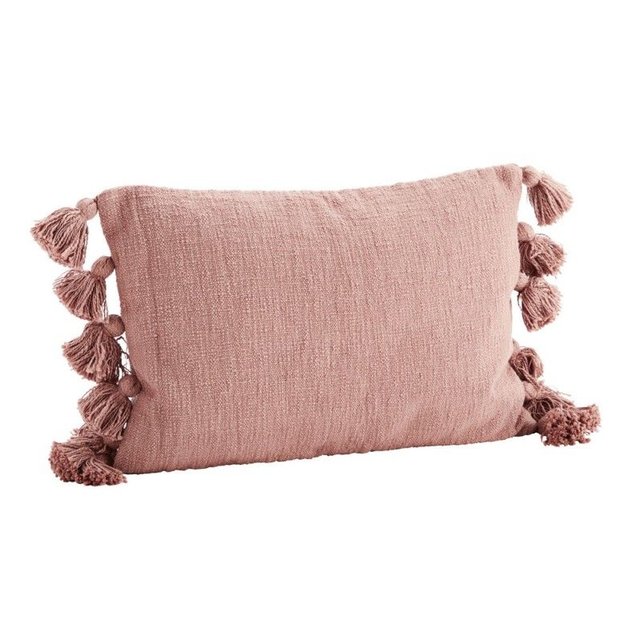 Housse de coussin rectangulaire coton pompons rose Madam ...