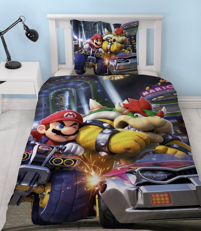 Couette De Lit Super Mario Pour Enfant - Taille Twin, Bleue, Avec Stickers