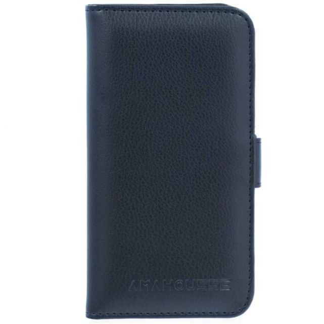 housse noire folio en cuir graine iphone 7 ou 8 languette aimantee