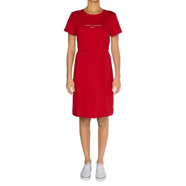 robe droite rouge manche courte