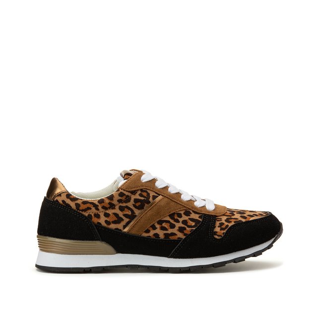 leopard and black trainers