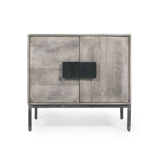 Buffet Carre Gris 2 Portes Poignee Metal Gris Fonce Made In
