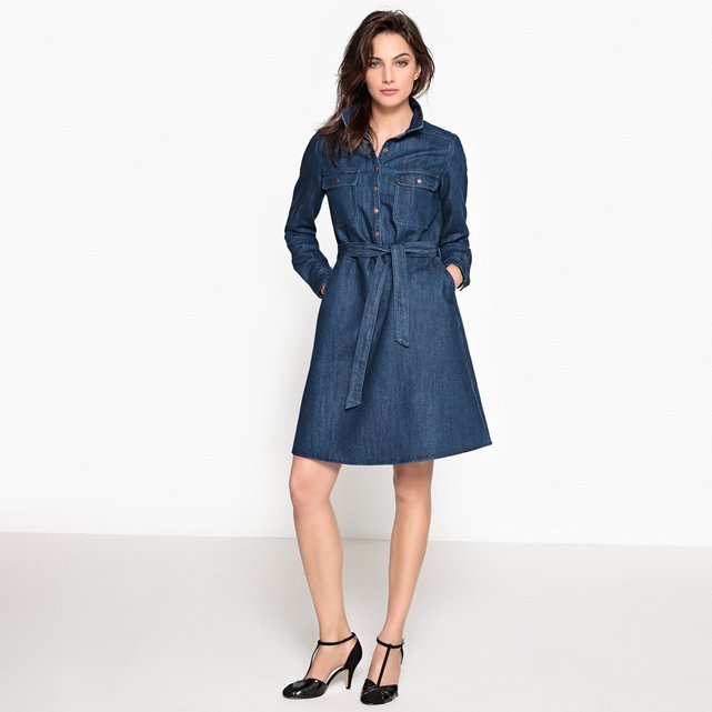 La Redoute Collections Robe Denim Boutonnée, Avec Ceinture La Redoute Collections Robe Denim Boutonnée, Avec Ceinture