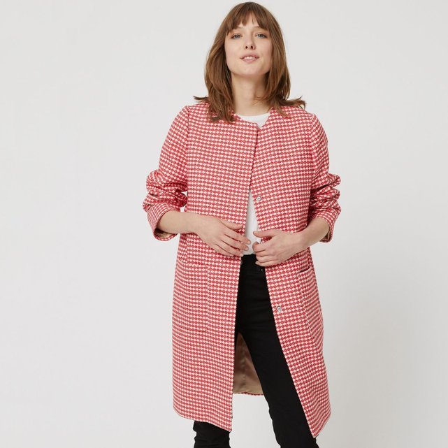 Manteau sans col jacquard rouge Monoprix | La Redoute Manteau sans col | La Redoute