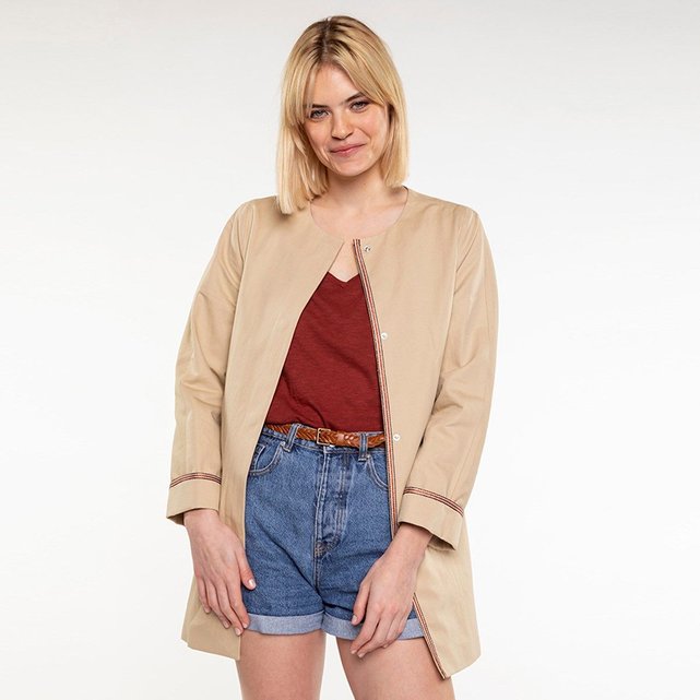 Manteau sans col en coton et lin Trench And Coat | La Redoute Manteau été paprika femme sans col en coton et lin Trench