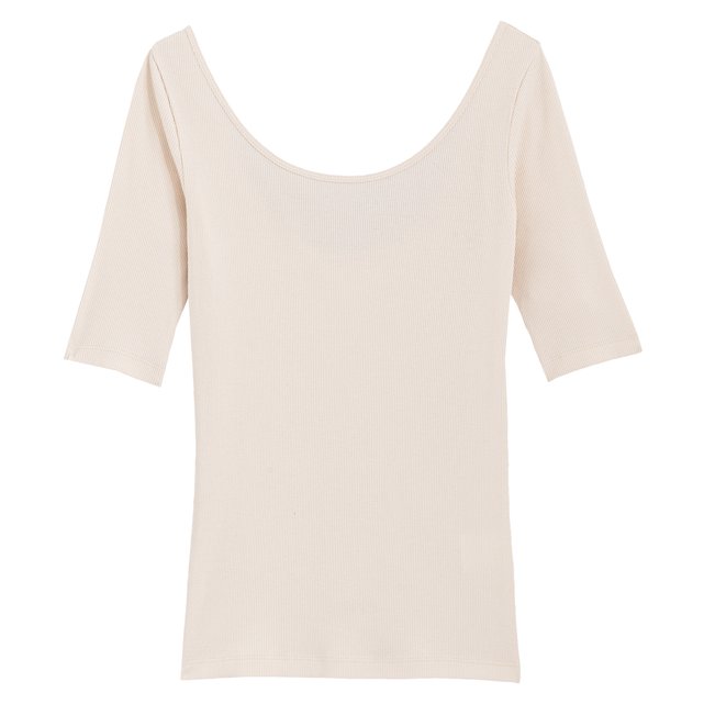 Cotton ballerina-neck t-shirt with elbow-length sleeves La Redoute ...
