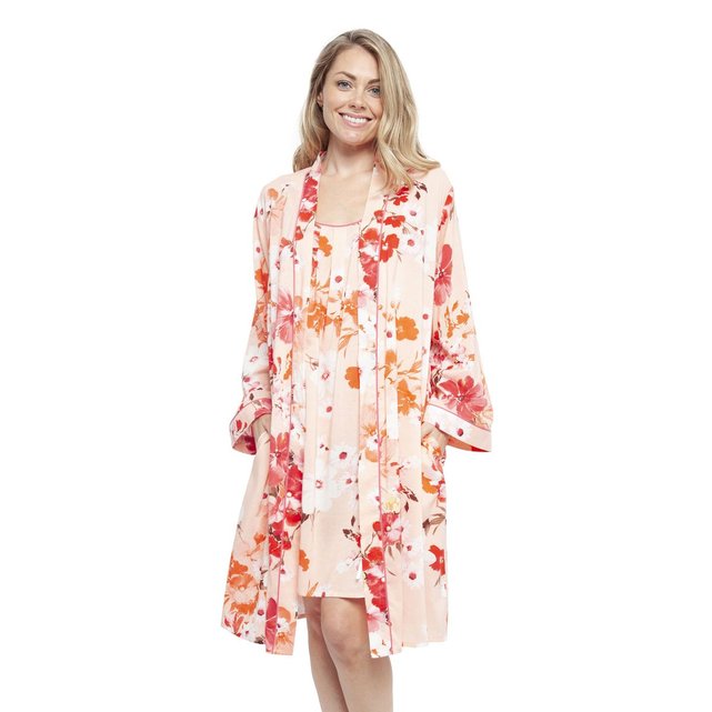 Robe De Chambre Courte Florale Darcie Orange Corail Cyberjammies