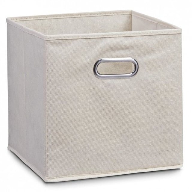 Lot 3 Boîtes De Rangement Pliables 28x28x28 Cm – Tissu Lin Épais, Poignées Coton, Cadre Métal – Kaki Clair & Blanc – Parfait Vêtements, Jouets, Chaussures