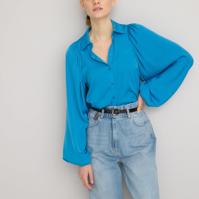 Recycled shirt with long blouson sleeves blue La Redoute Collections