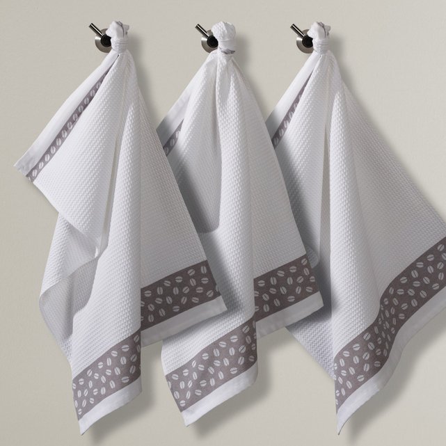 Pack of 3 waffle weave cotton tea towels white/grey La Redoute ...