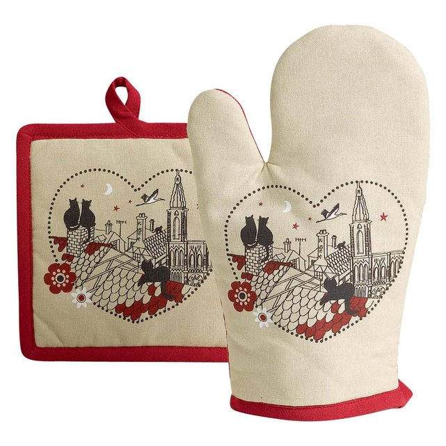 Lot gant et manique en coton recyclé rouge - Winkler