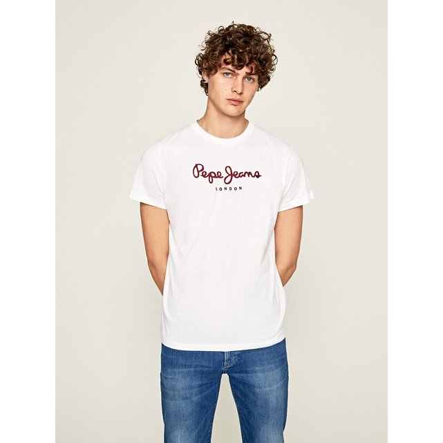 crew in La Pepe with Eggo neck cotton t-shirt | Jeans logo print Redoute