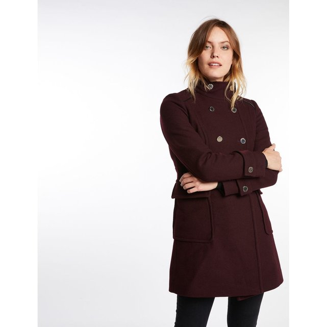 Manteau cintré double rangée boutons rouge vin Morgan | La ...