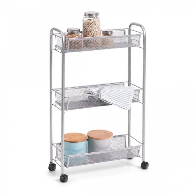 Etagere A Roulettes Etroite Rangement 3 Etages Metal Grillage Gris