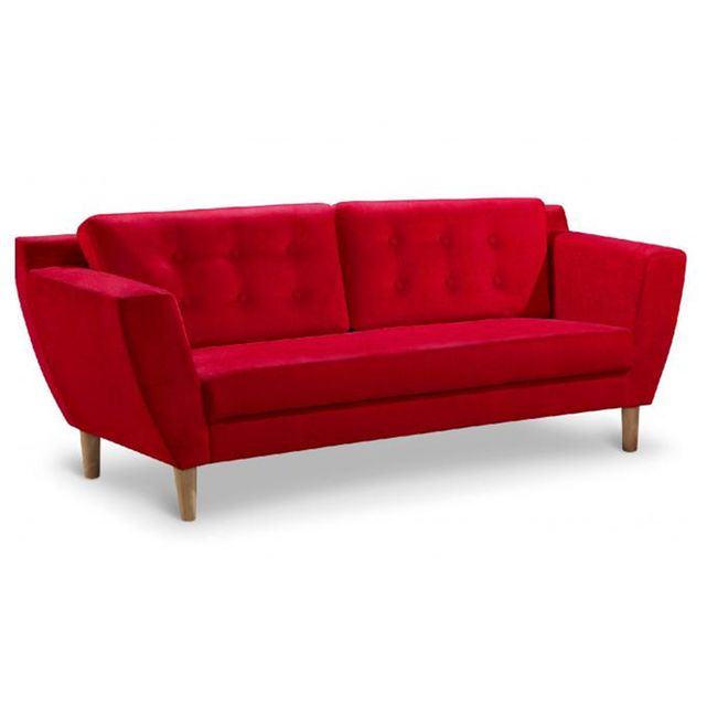 Canape 3 Places Scandinave Capitonne En Tissu Rouge Kendra Rouge