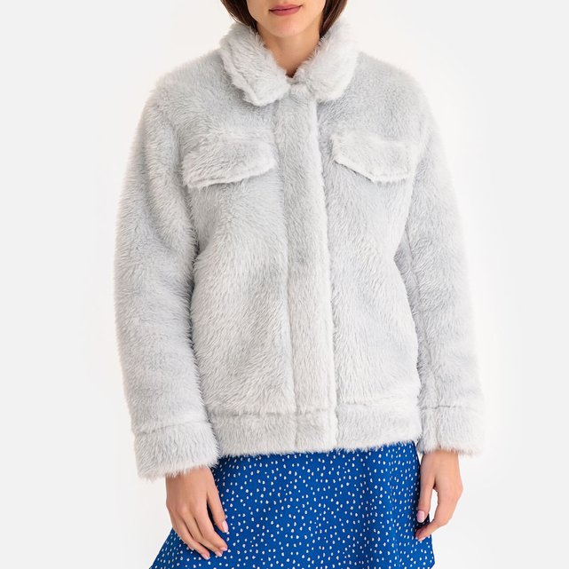 Manteau femme pas cher La Redoute Outlet SAMSOE AND SAMSOE Manteau long aspect peluche rose Samsoe And Samsoe | La Redoute