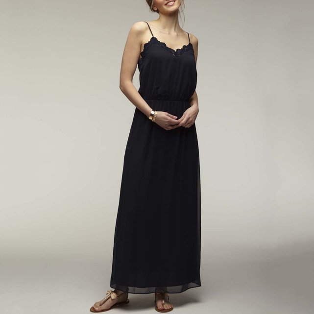 Lace trim maxi dress with shoestring straps , navy, Naf Naf | La Redoute