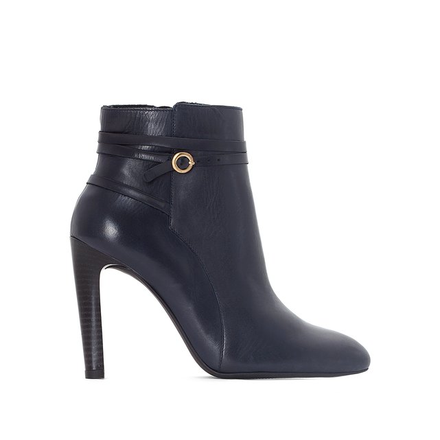 High Heel Leather Ankle Boots with Criss-Crossed Straps