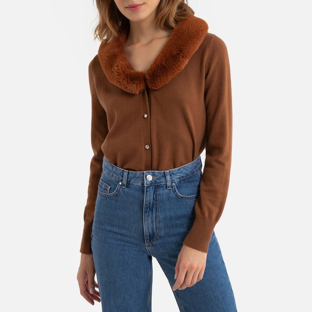 Gilet Boutonne Col V En Fausse Fourrure Fauve Derhy La Redoute