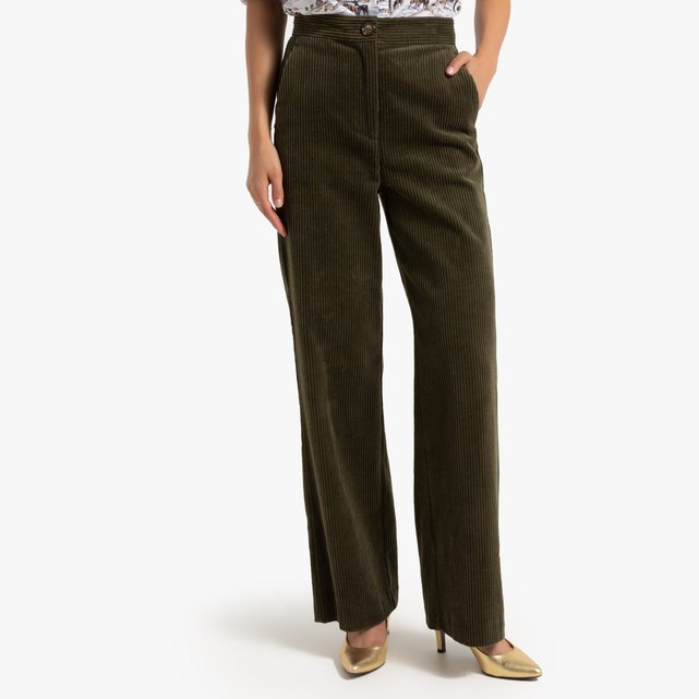 Straight cotton corduroy trousers with wide leg, length 29.5