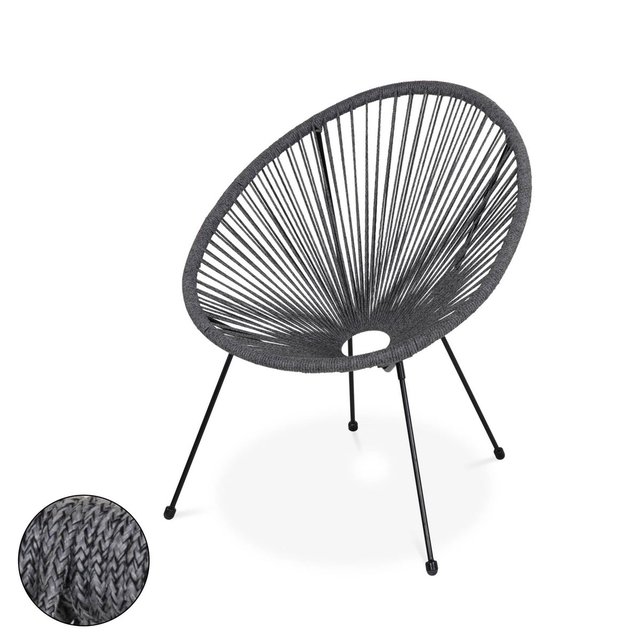 fauteuil acapulco forme d'oeuf en corde - gris chiné - fauteuil 4