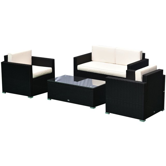 Ensemble Salon De Jardin 4 Places Noir Et Creme Noir Outsunny La