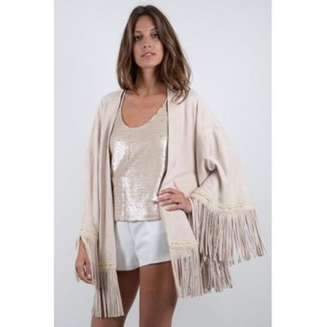 Poncho frangé off white Molly Bracken | La Redoute