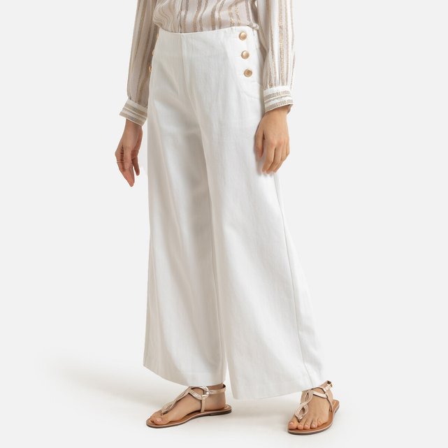 white cotton wide leg trousers