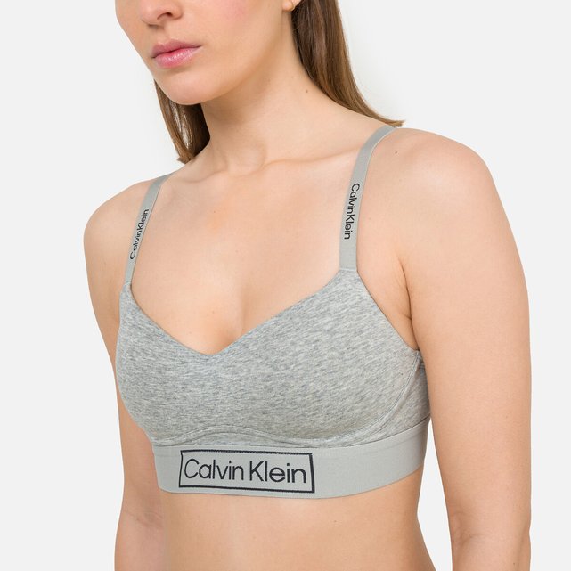 Cotton bralette with shoestring straps, grey, Calvin Klein Underwear